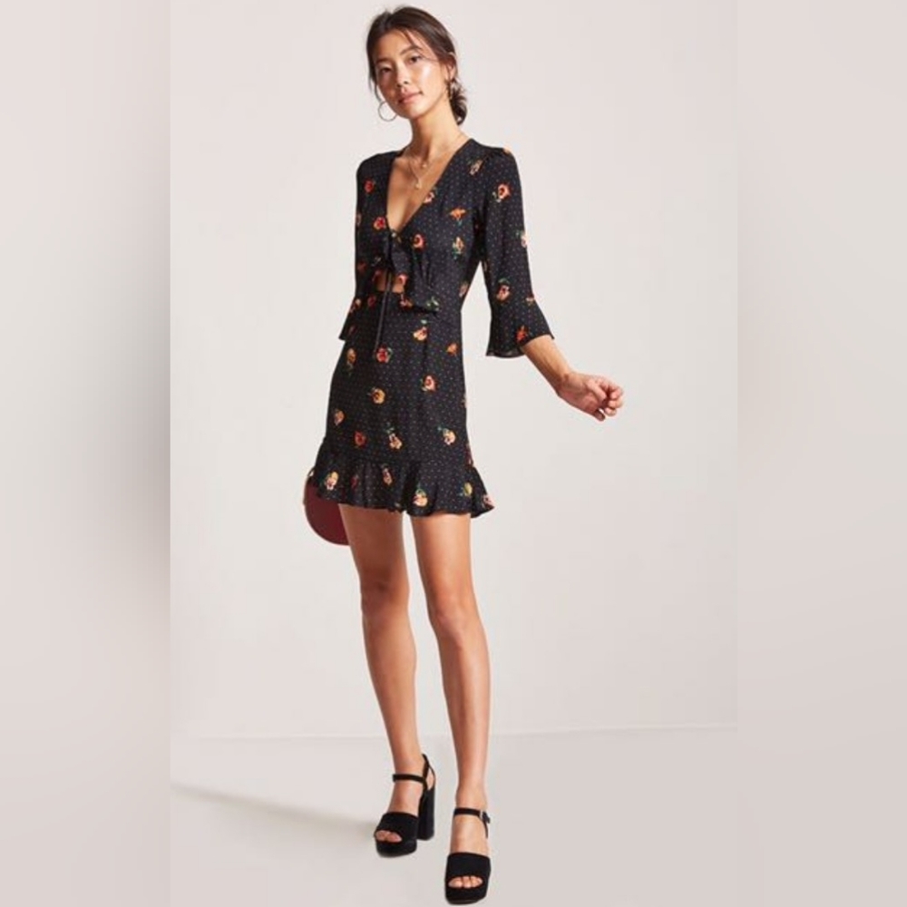LAST CHANCE Reformation 60's Tie Front Ruffle Cut-Out Mini Dress Forever 21